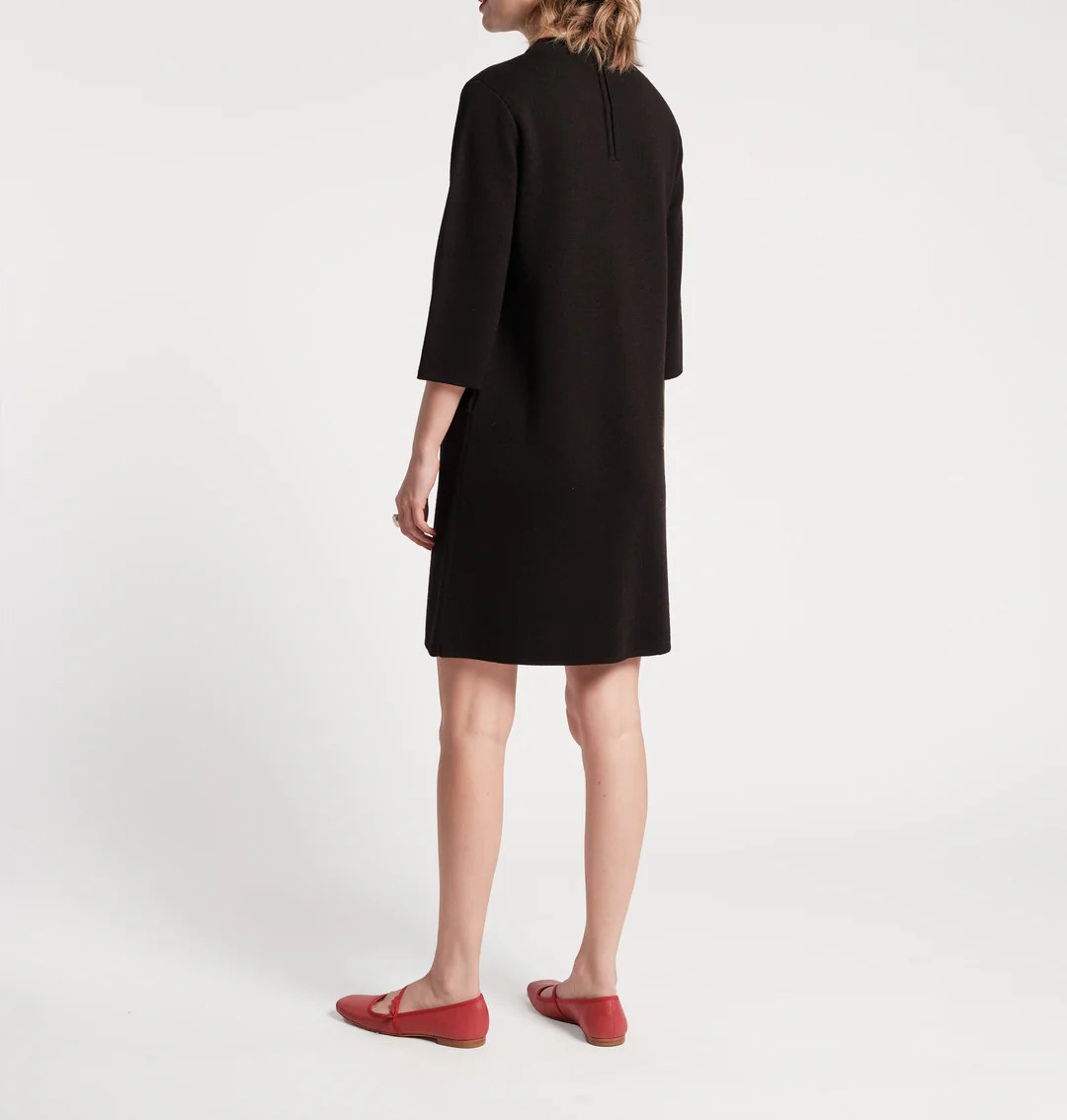 Floral Knit High Neck Seven Sleeve Dress