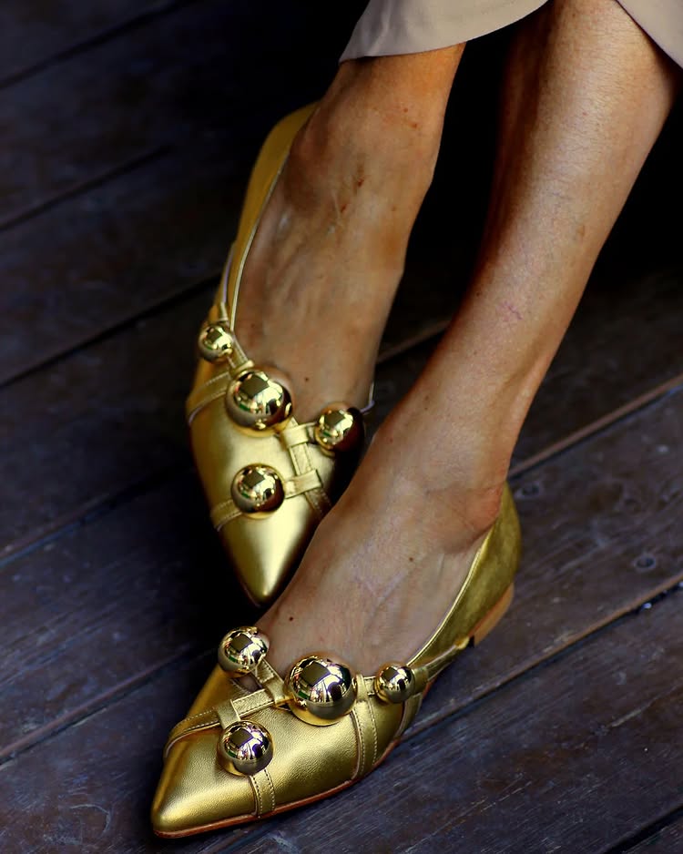Gold Flat Beaded Shoes