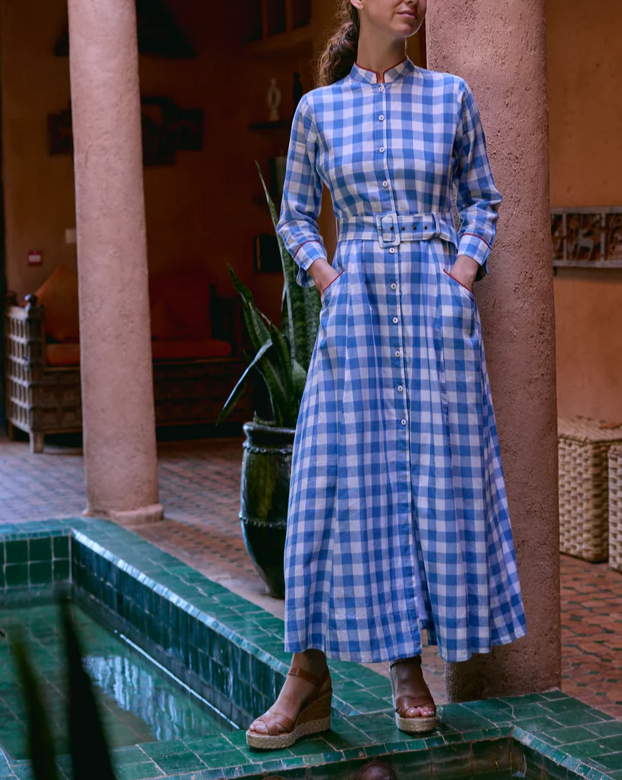 Checkered Coat Dress With Belt