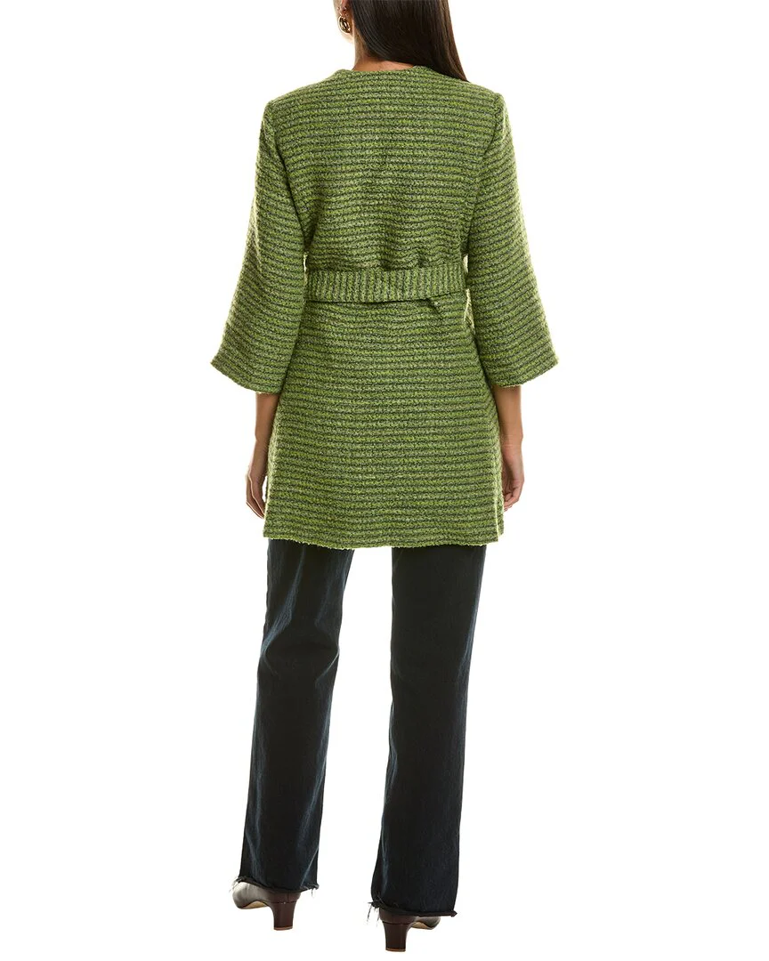 Knitted green coat with belt