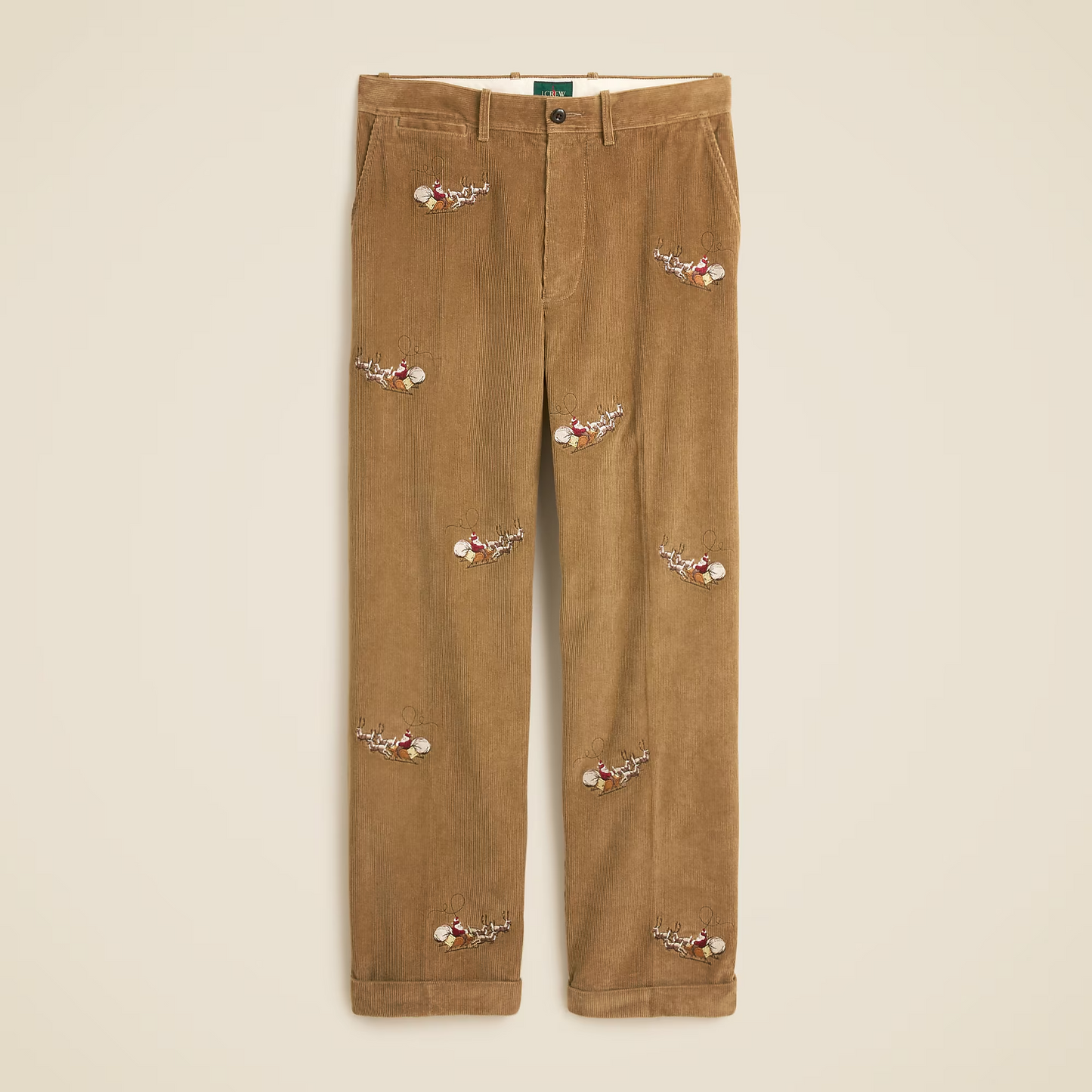 Relaxed-fit corduroy pants with Santa embroidery
