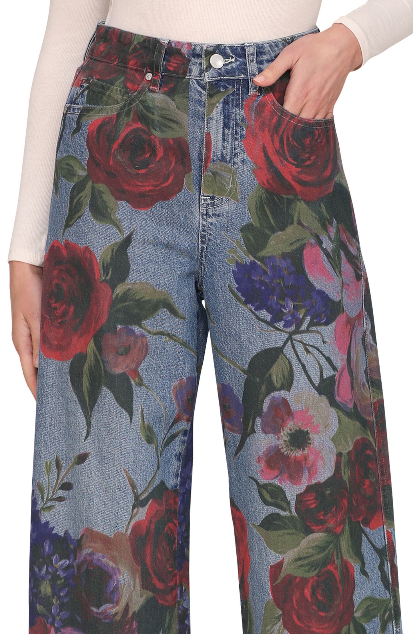 Floral Print High Waist Wide Leg Jeans