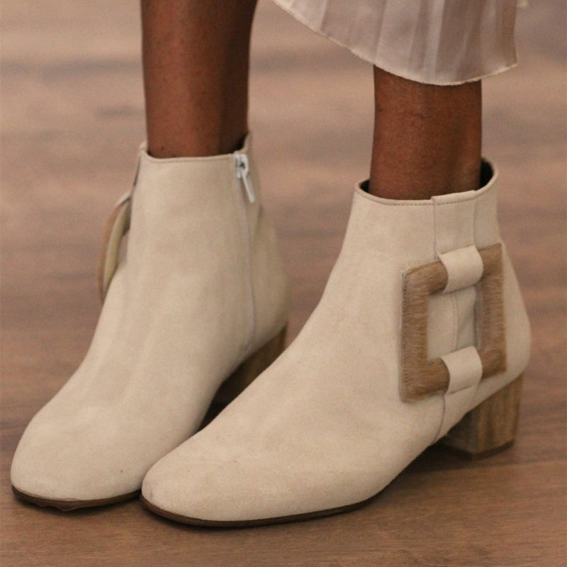 Circle & Rectangular Motifs Thick Heel Boots
