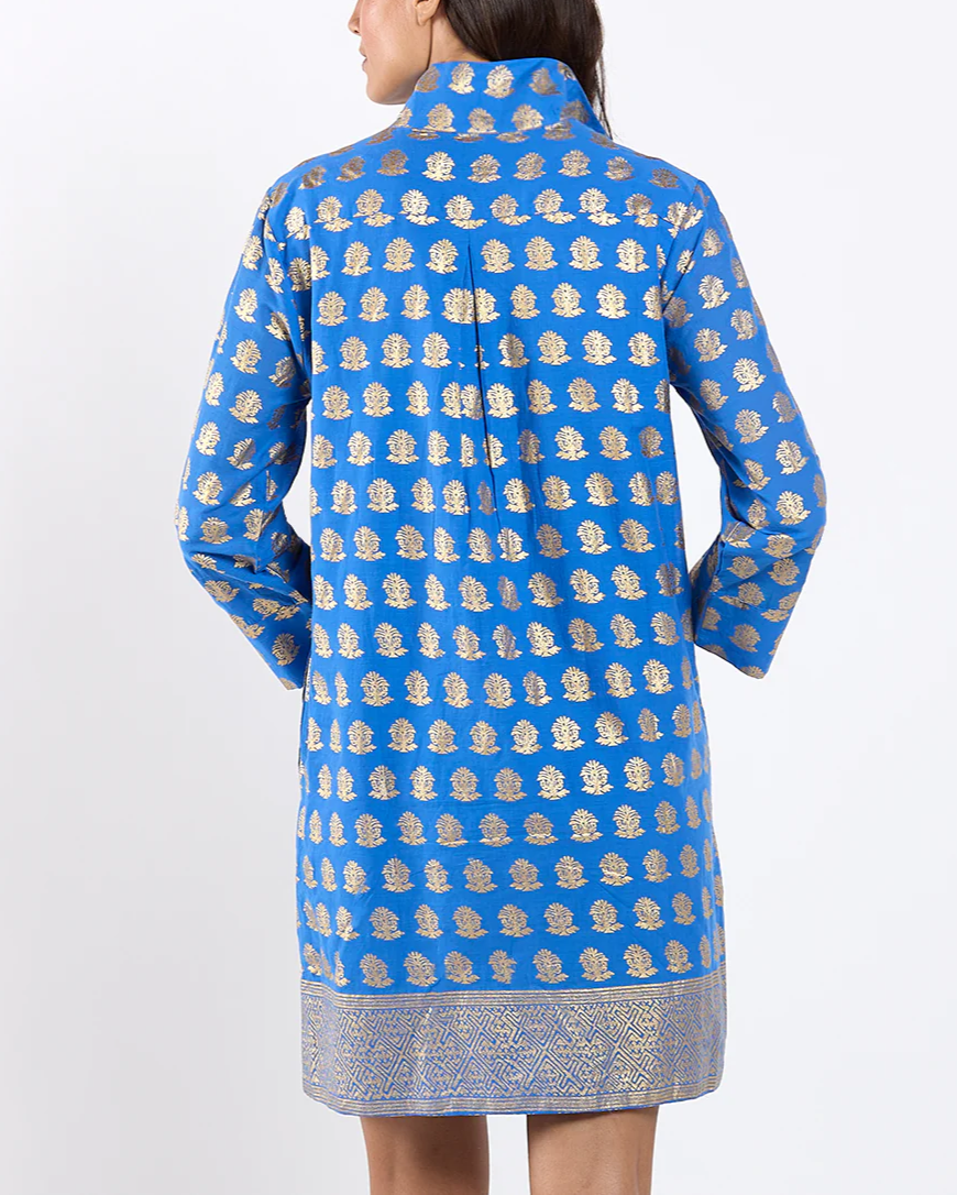 Stand-collar printed mini dress