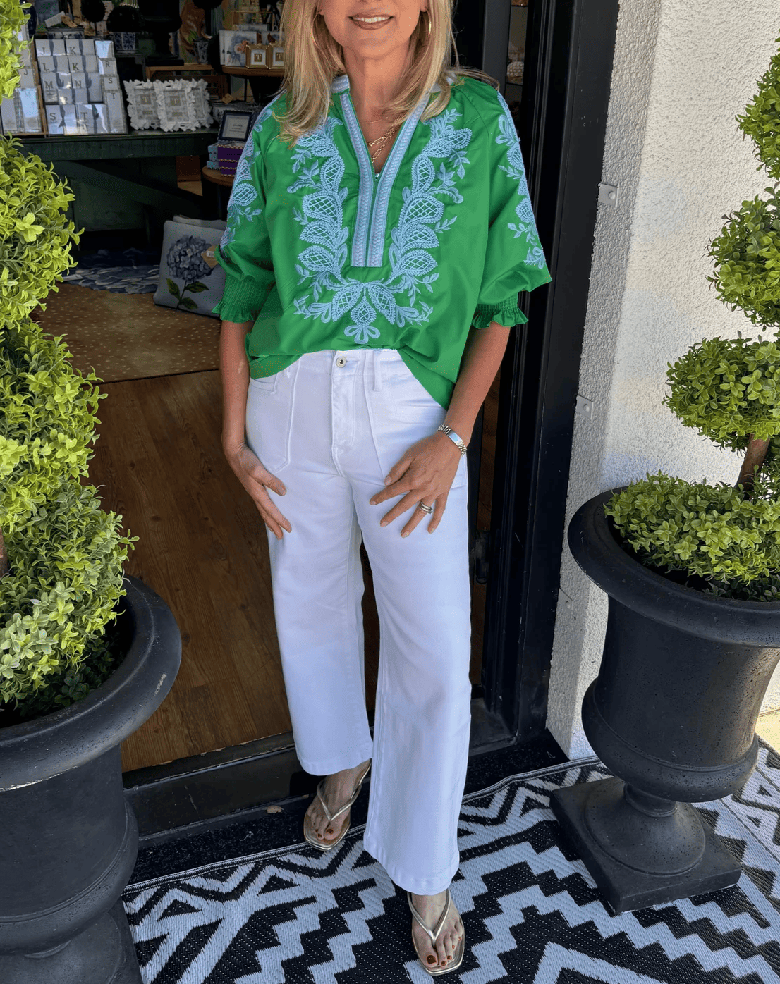 Puff-sleeve Floral Blouse