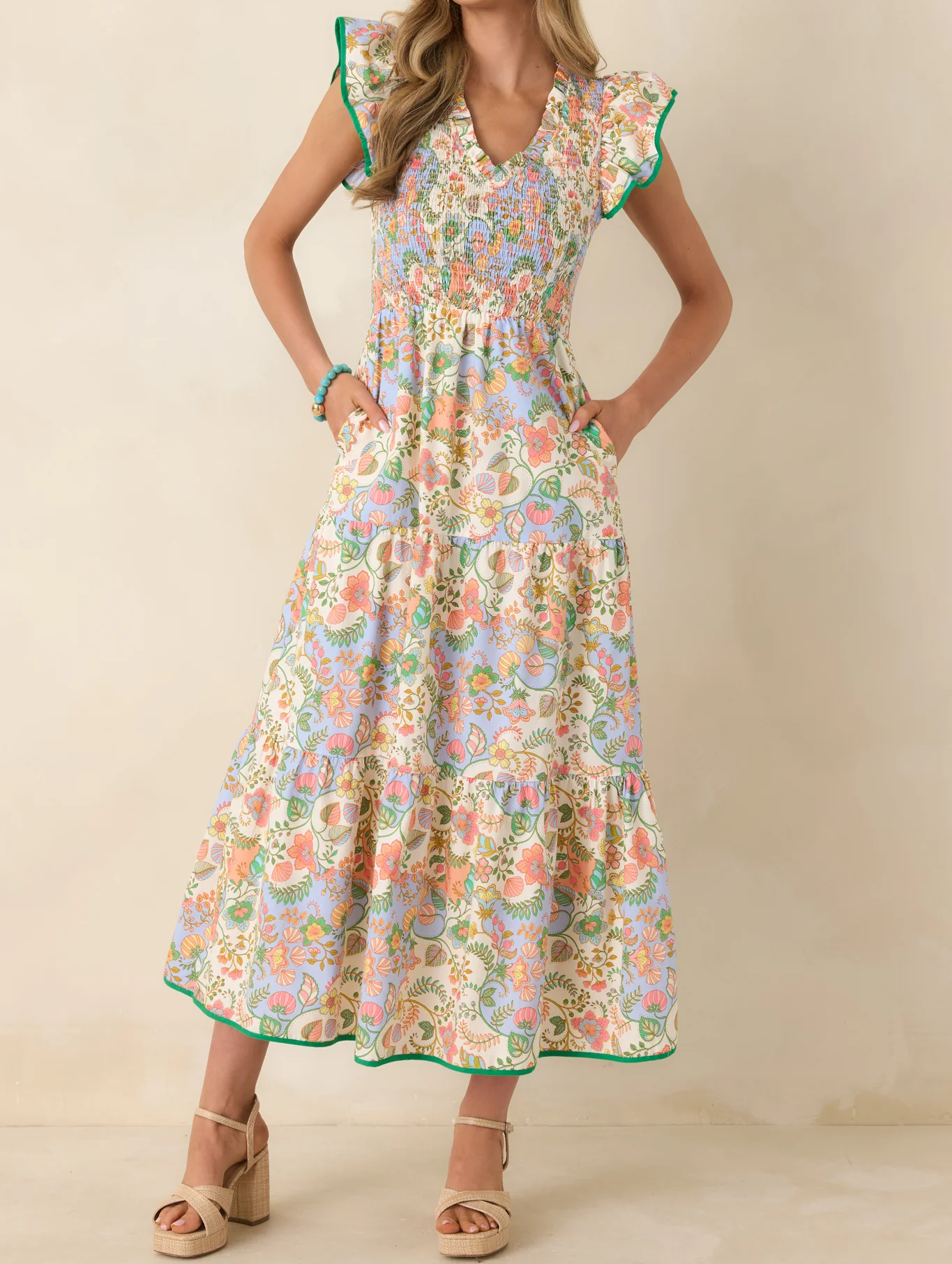 Ivory Multi Floral Cotton Maxi Dress