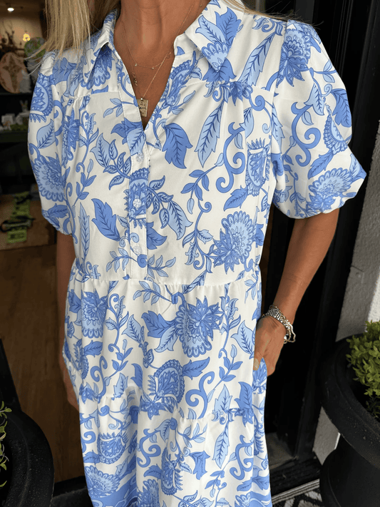 Vine-print puff-sleeve dress