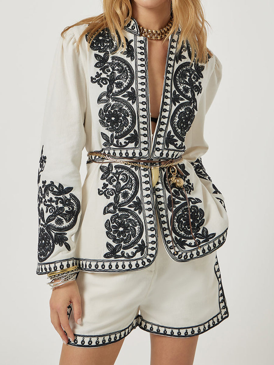 Printed Long Sleeve Cotton Elegant Jacket