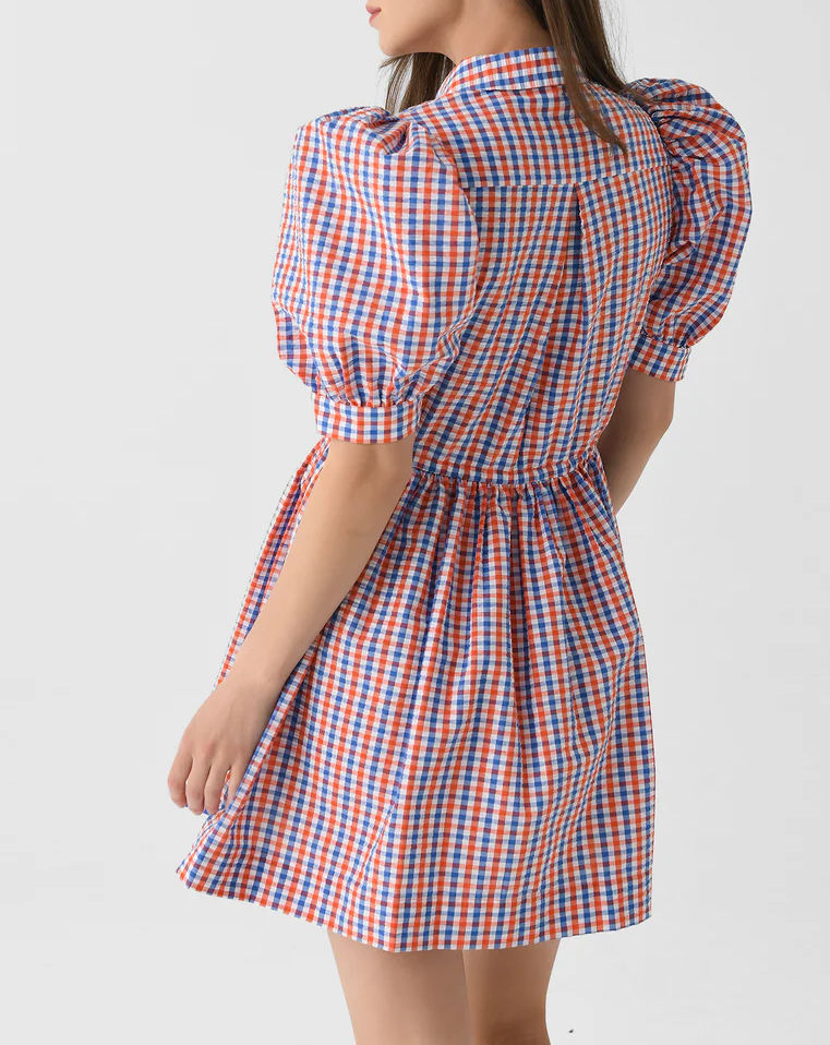Puff-sleeve striped mini dress