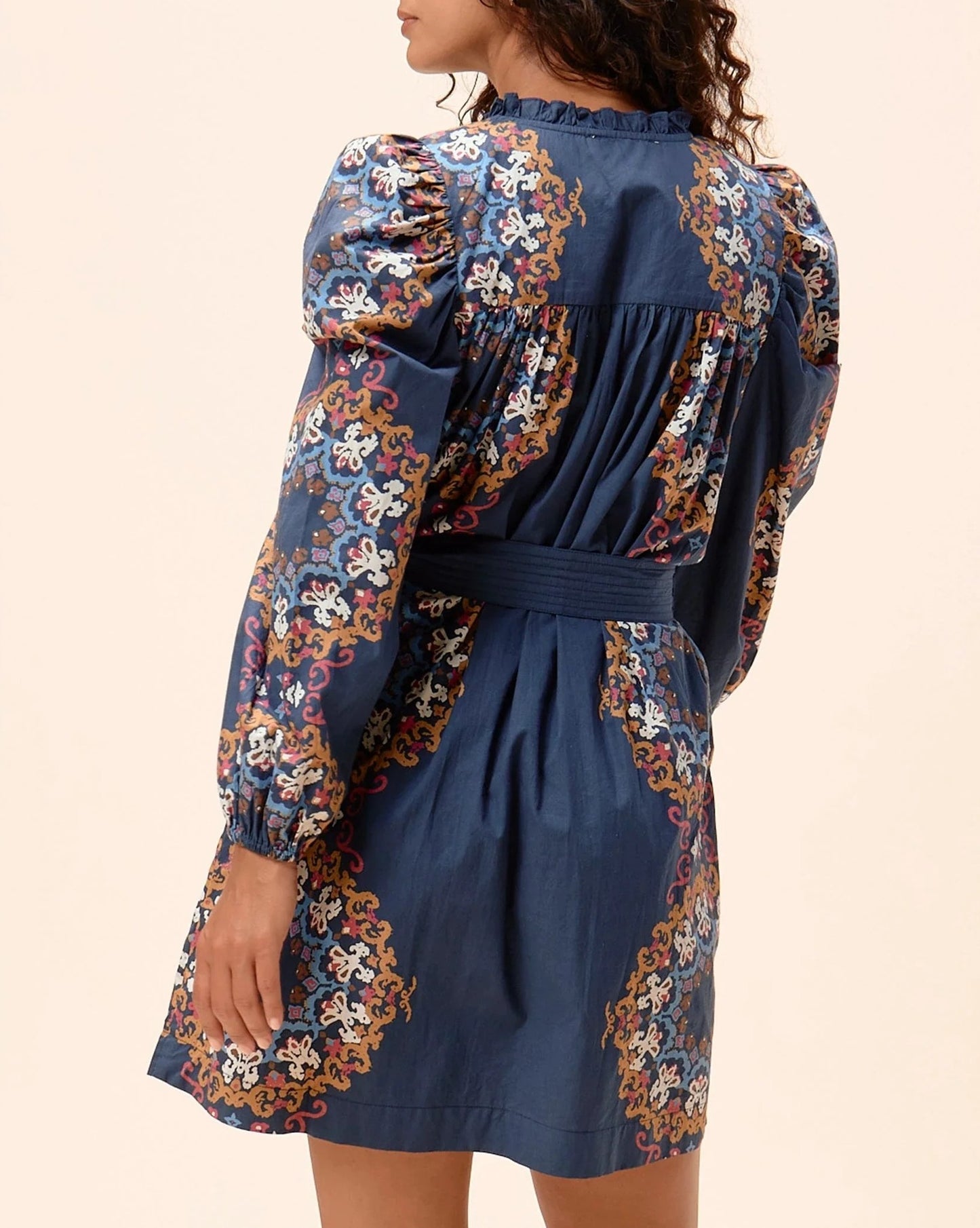 Navy printed mini dress
