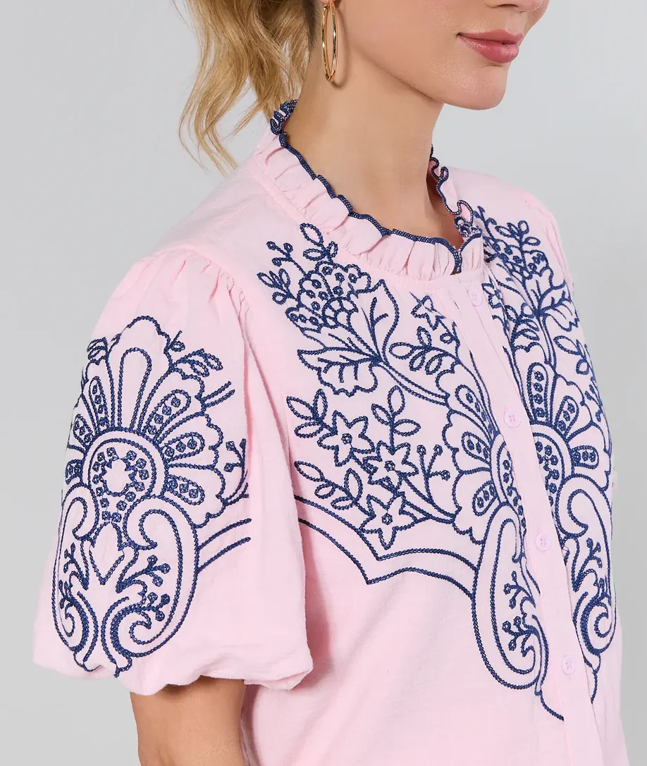 Pink Printed Button Up Top