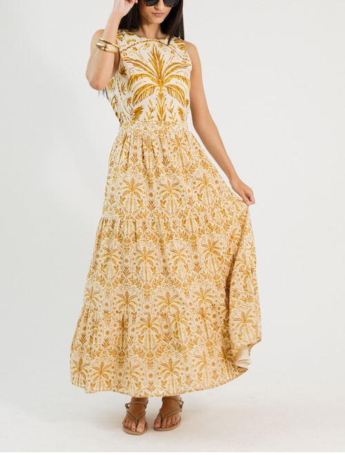 Carolina Maxi Dress, Cream/Brown