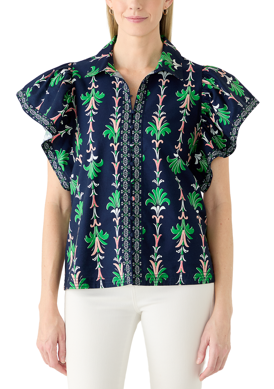 Short Sleeve Smocked Ruffle Neck Top