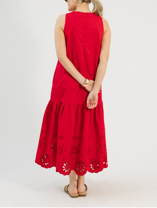 Embroidered Flowers Midi, Red