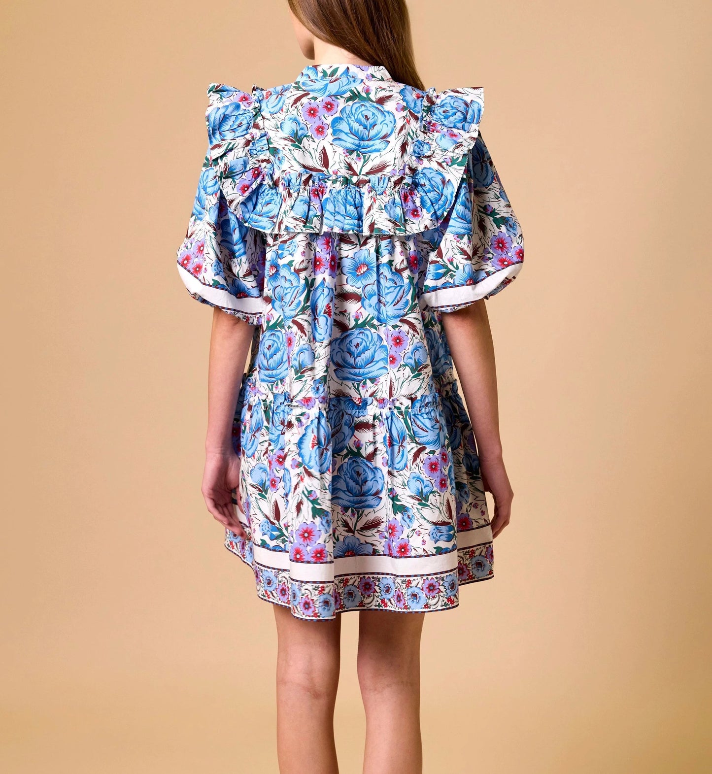Colorful Printed Shoulder-Padded Mini Dress