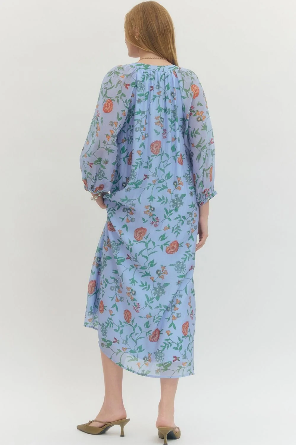Front-buttoned printed chiffon dress