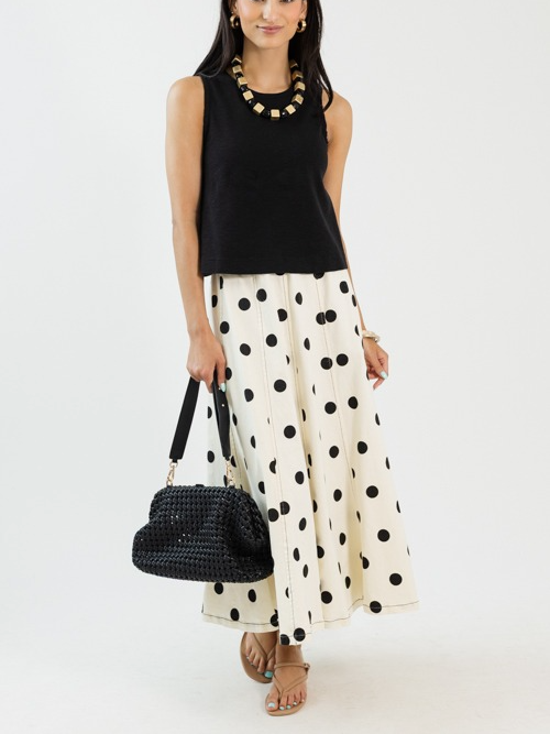 Twill Polka Dot Maxi Skirt