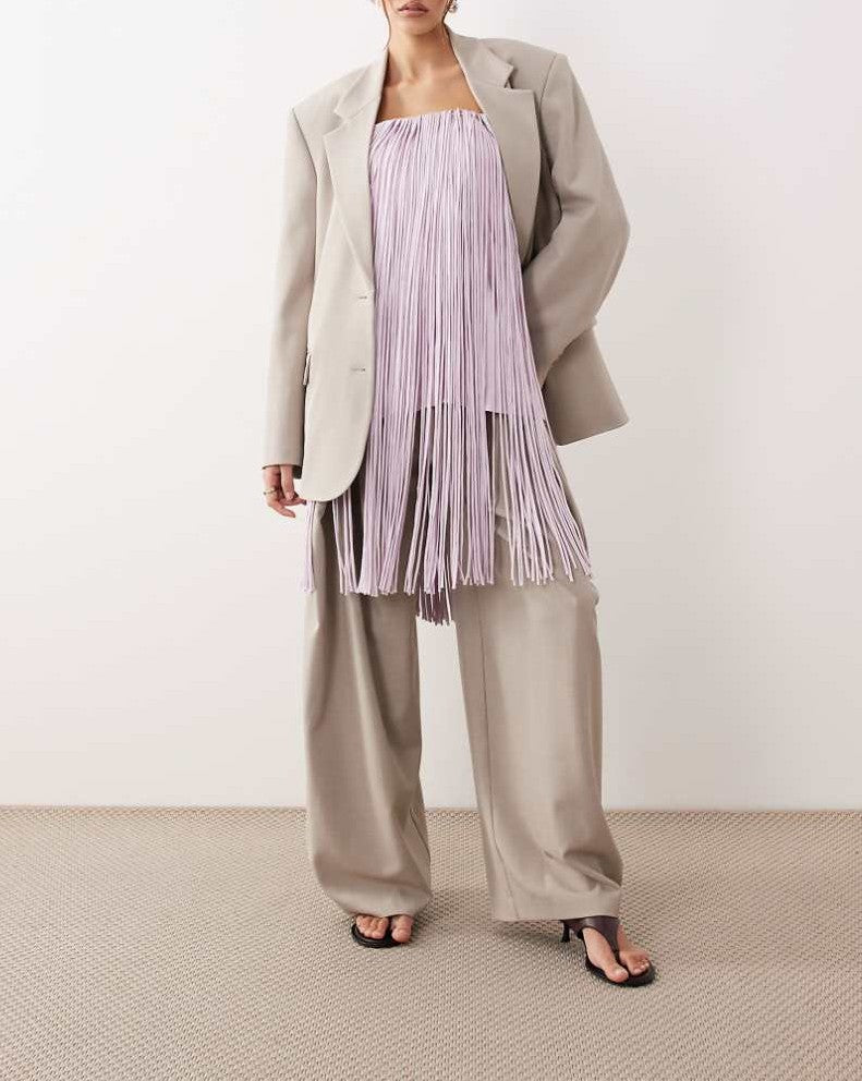 Fringed bandeau top in lilac