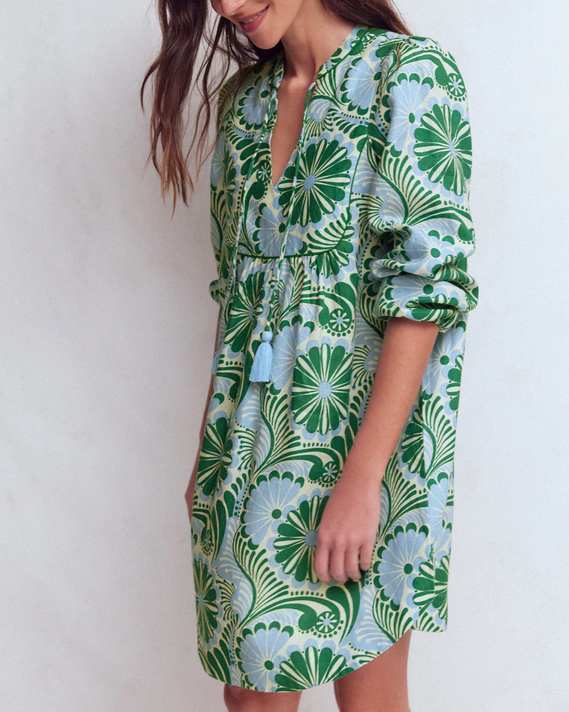 Linen Yoke Tassel Dress