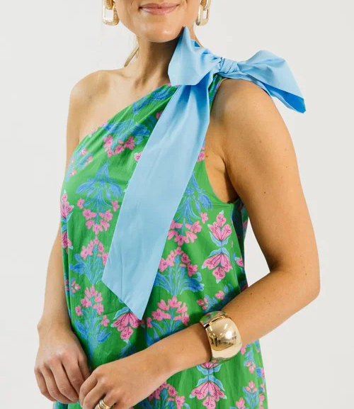 Bow Shoulder Floral Maxi Dress, Green