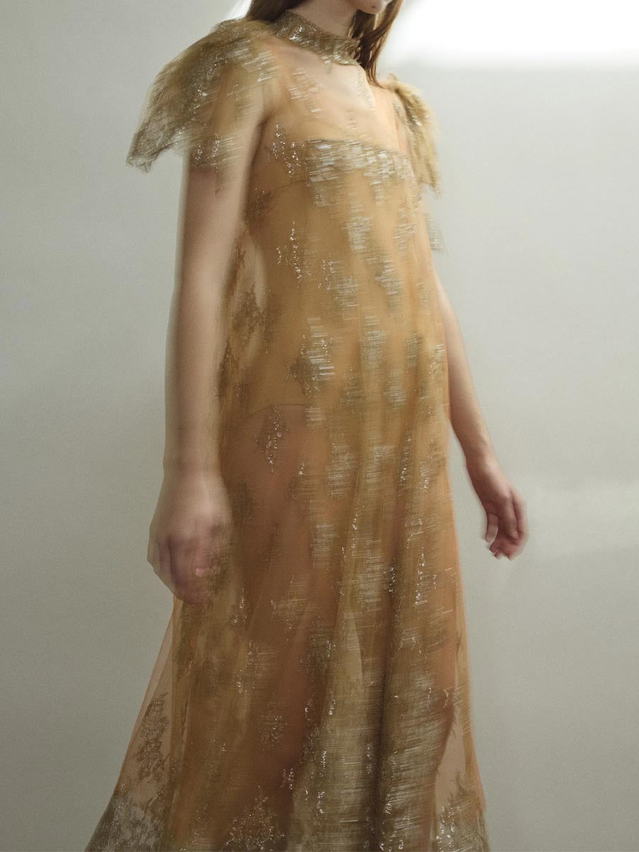 Mock Neck Cap Sleeve Lace Maxi Dress