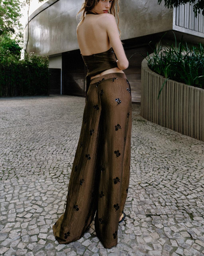 Sequin halter top + wide-leg pants set