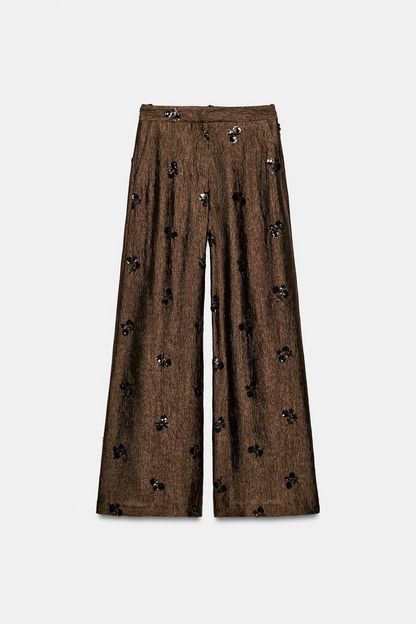 Sequin halter top + wide-leg pants set