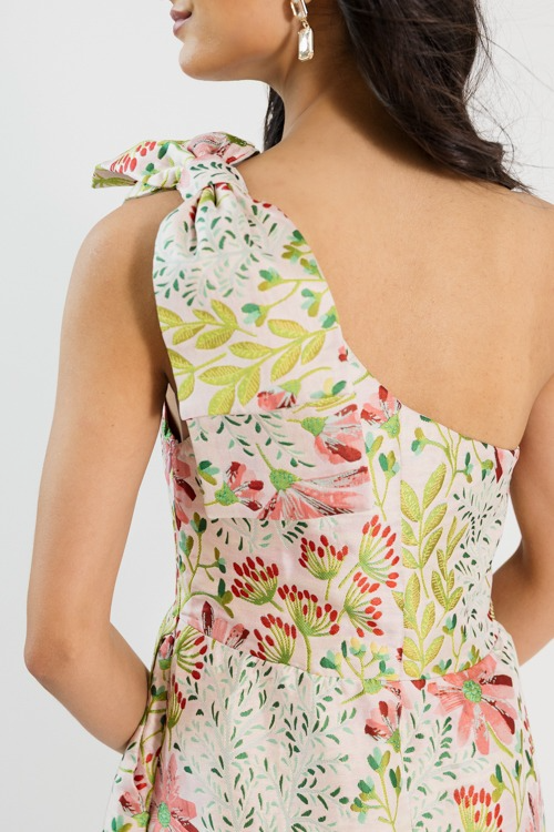 Rosey Glow Jacquard One Shoulder Midi Dress