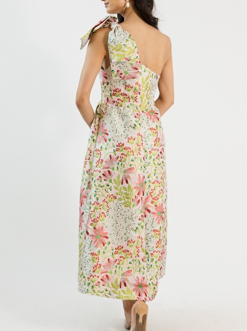 Rosey Glow Jacquard One Shoulder Midi Dress