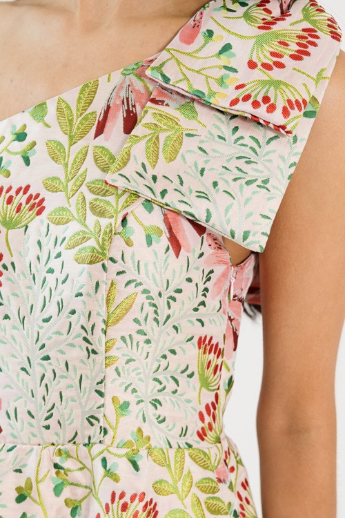 Rosey Glow Jacquard One Shoulder Midi Dress
