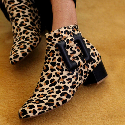 Circle & Rectangular Motifs Thick Heel Boots