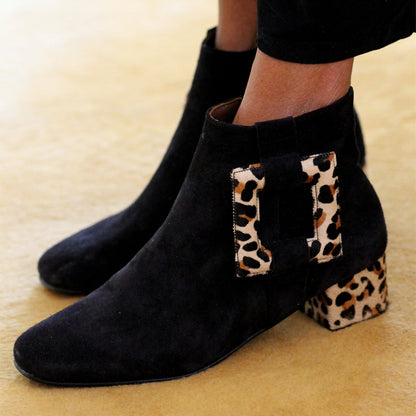Circle & Rectangular Motifs Thick Heel Boots