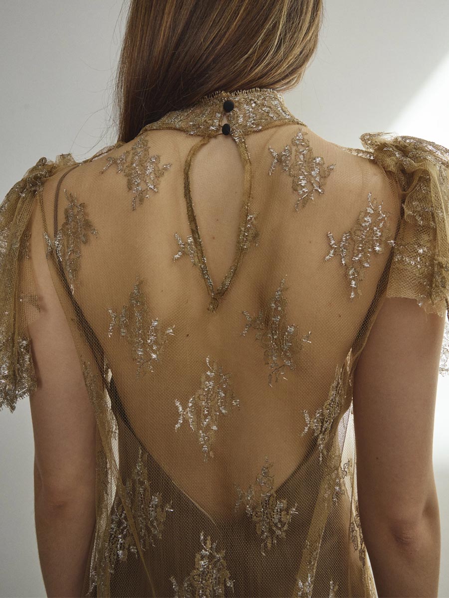 Mock Neck Cap Sleeve Lace Maxi Dress