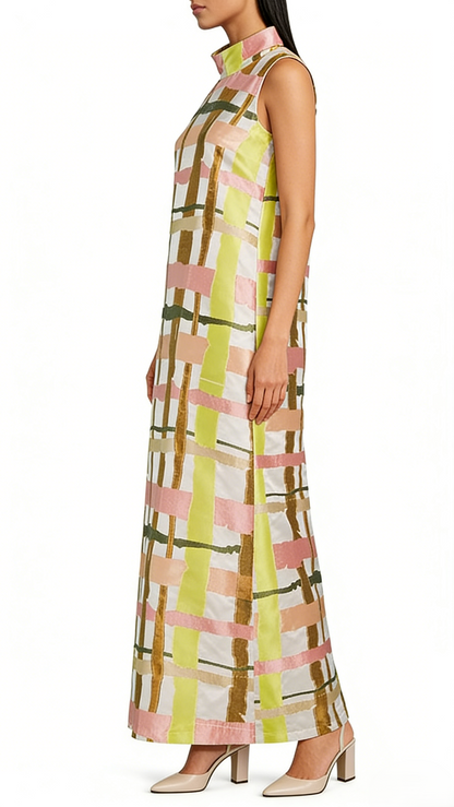Print Mock Neck Sleeveless Shift Maxi Dress