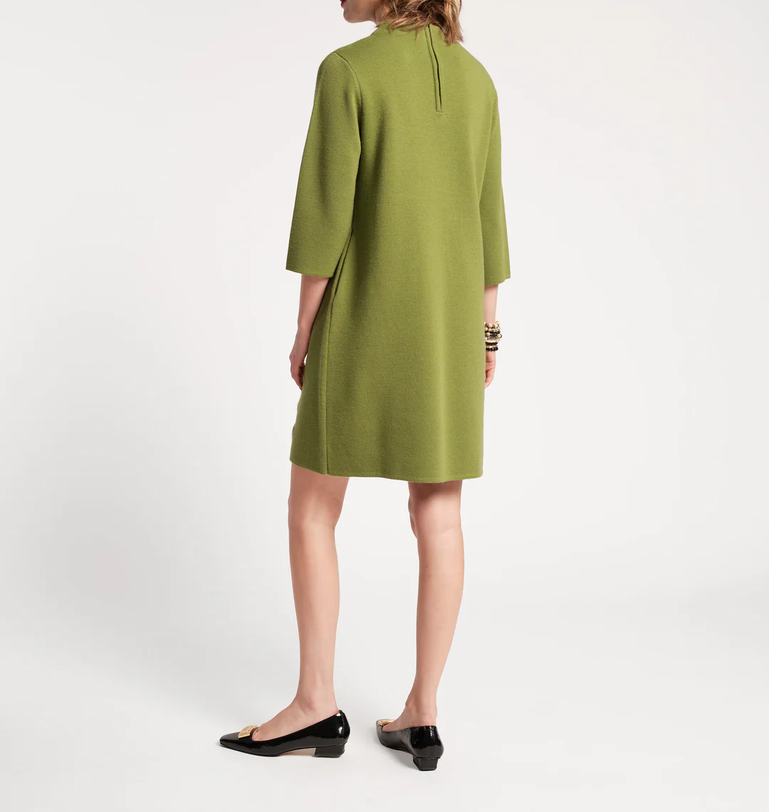 Floral Knit High Neck Seven Sleeve Dress