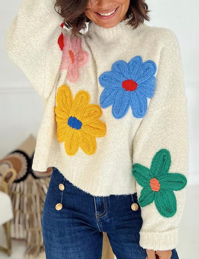 Cute Crochet Long Sleeve Knit Pullover Top for Fall and Winter