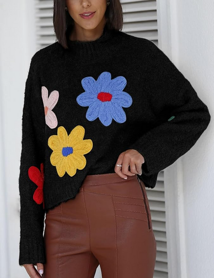Cute Crochet Long Sleeve Knit Pullover Top for Fall and Winter