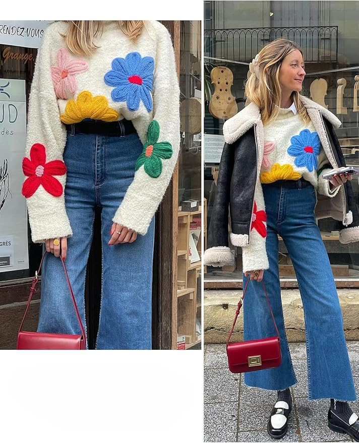 Cute Crochet Long Sleeve Knit Pullover Top for Fall and Winter