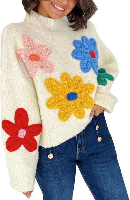 Cute Crochet Long Sleeve Knit Pullover Top for Fall and Winter