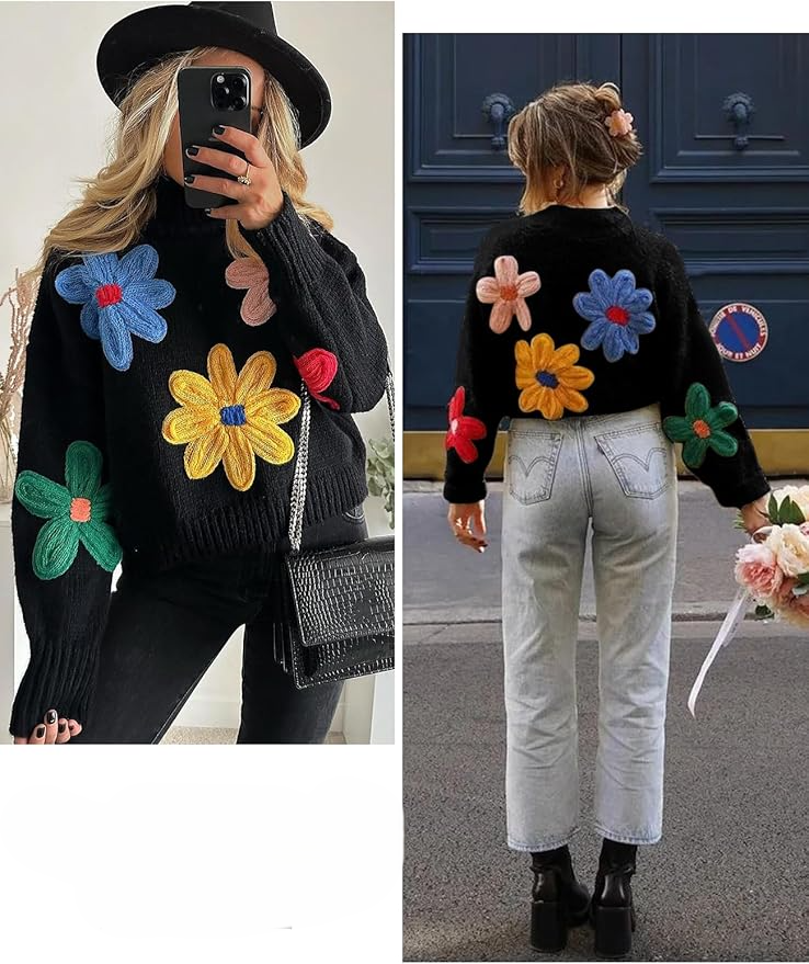 Cute Crochet Long Sleeve Knit Pullover Top for Fall and Winter