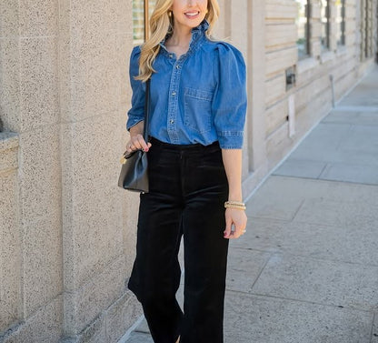 Lace Collar Denim Shirt