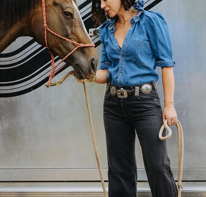 Lace Collar Denim Shirt