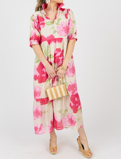 Abstract Floral Print Midi Dress