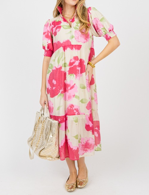 Abstract Floral Print Midi Dress