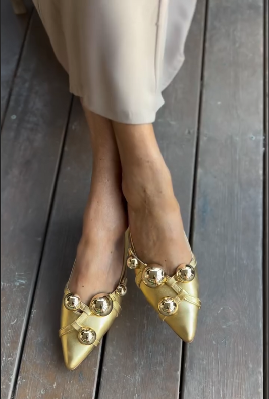 Gold Flat Beaded Shoes