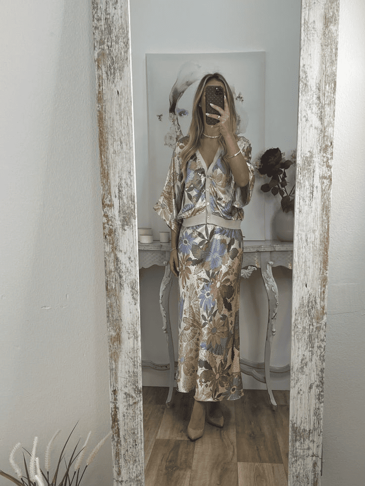 Beautiful Printed Silk Two-Piece Dress