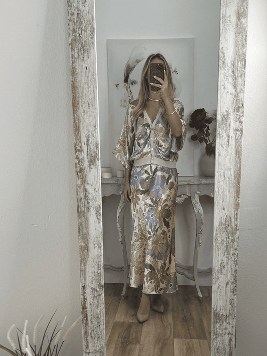 Beautiful Printed Silk Two-Piece Dress