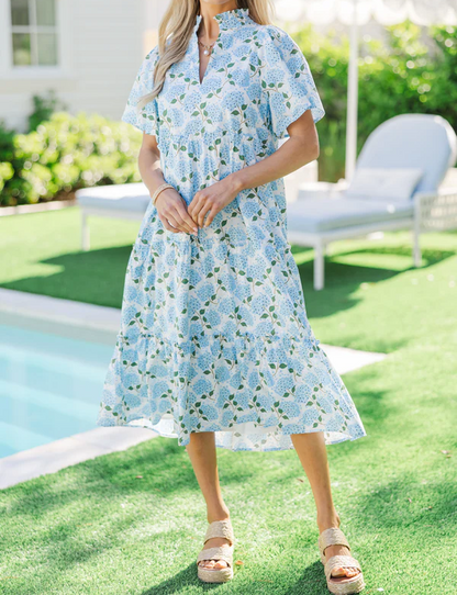 Feeling Your Best Light Blue Floral Midi Dress