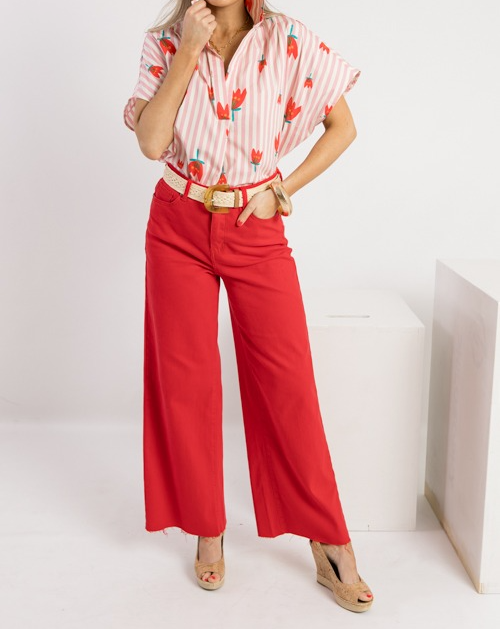 Raw Hem Wide Leg Pants