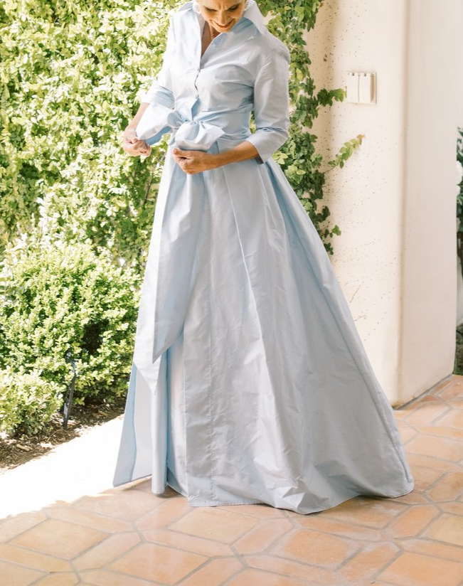 Elegant Blushed Blue Bow Belted Maxi Dress